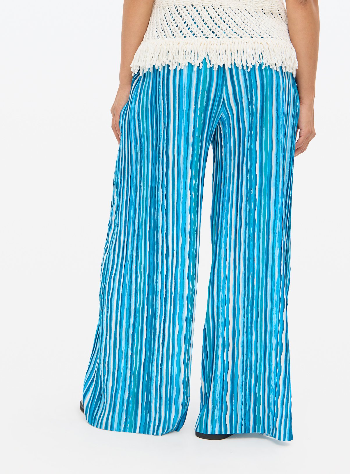 Blue Striped Plisse Ultra Wide Leg Trousers  24 - Image 4 thumbnail